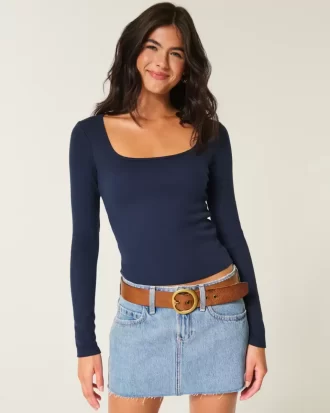 Long-Sleeve Square-Neck Top