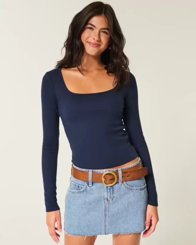 Long-Sleeve Square-Neck Top