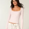 Long-Sleeve Square-Neck Top