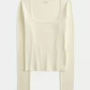 Long-Sleeve Square-Neck Top