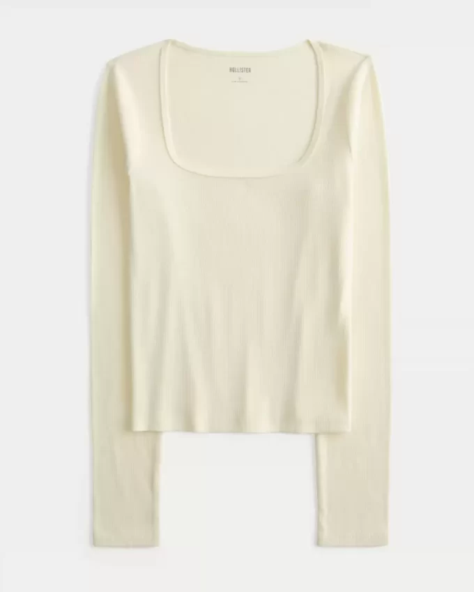 Long-Sleeve Square-Neck Top