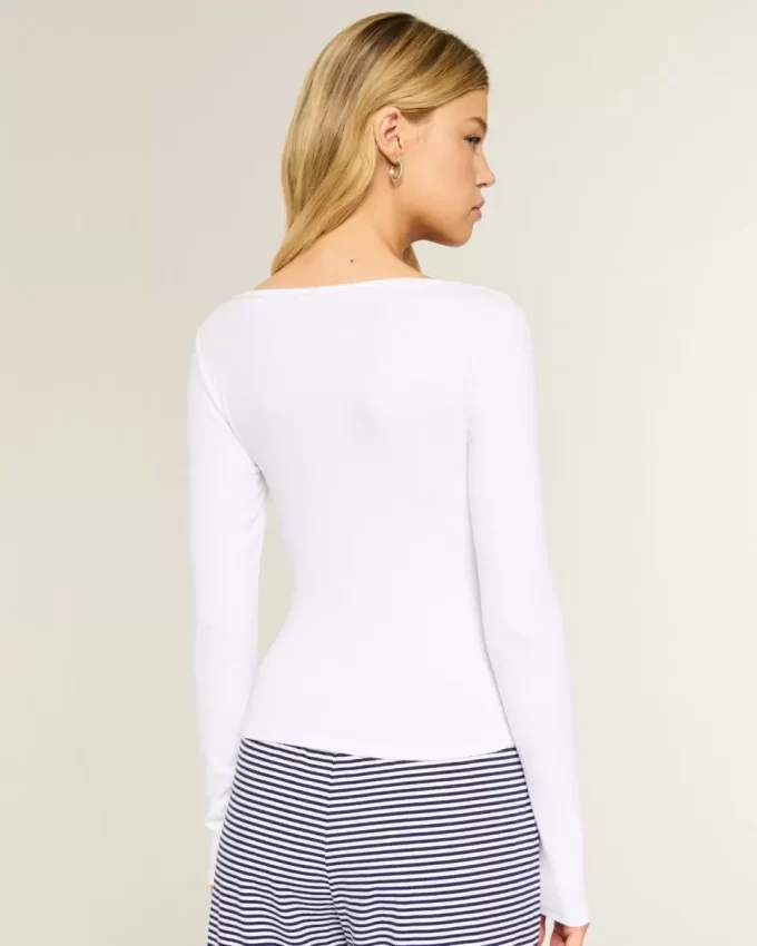Long-Sleeve Square-Neck Top