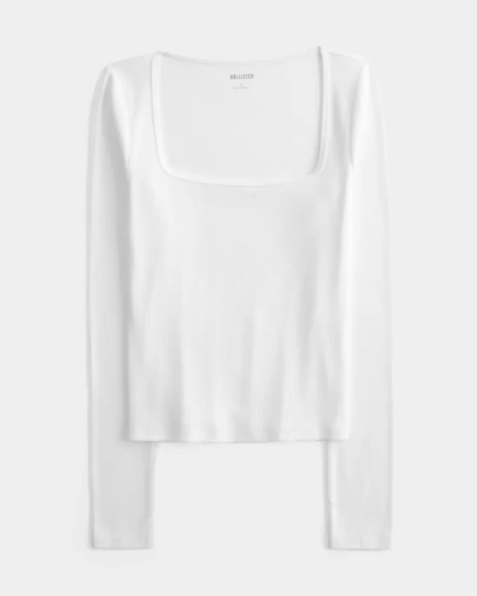 Long-Sleeve Square-Neck Top