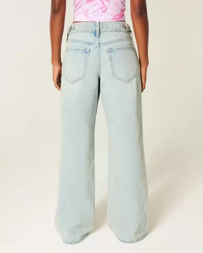Low-Rise Adjustable Waist Light Wash Baggy Jeans