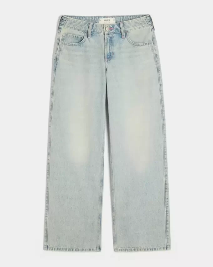 Low-Rise Adjustable Waist Light Wash Baggy Jeans