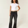 Low-Rise Adjustable Waist Washed Black Baggy Jeans
