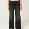 Low-Rise Adjustable Waist Washed Black Baggy Jeans