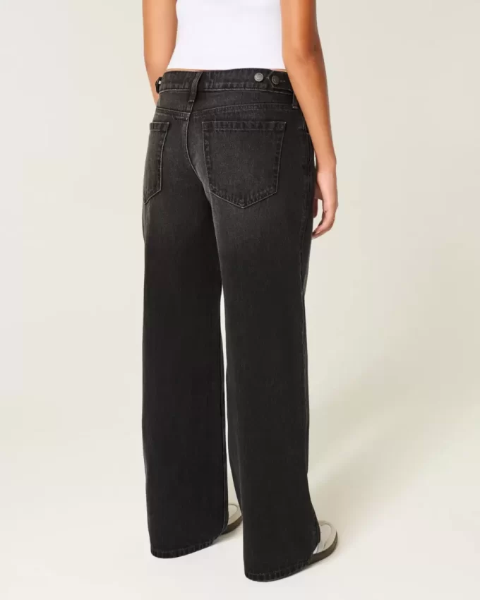 Low-Rise Adjustable Waist Washed Black Baggy Jeans