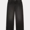Low-Rise Adjustable Waist Washed Black Baggy Jeans