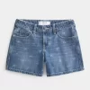 Low-Rise Bow Pattern Baggy Denim Shorts