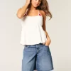 Low-Rise Dark Wash American Flag Graphic Baggy Jort