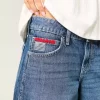 Low-Rise Dark Wash American Flag Graphic Baggy Jort