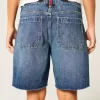 Low-Rise Dark Wash American Flag Graphic Baggy Jort