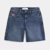 Low-Rise Dark Wash American Flag Graphic Baggy Jort