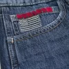 Low-Rise Dark Wash American Flag Graphic Baggy Jort