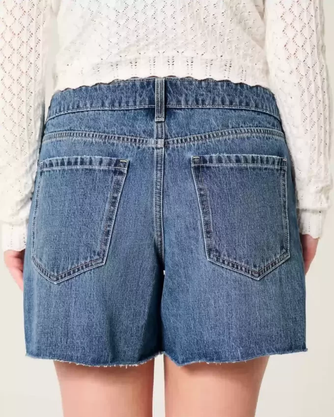 Low-Rise Dark Wash Baggy Denim Shorts 5″