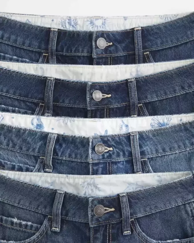 Low-Rise Dark Wash Baggy Denim Shorts 5″