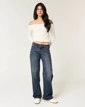 Low-Rise Dark Wash Baggy Jeans