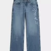 Low-Rise Dark Wash Class of ’26 Embroidered Baggy Jeans