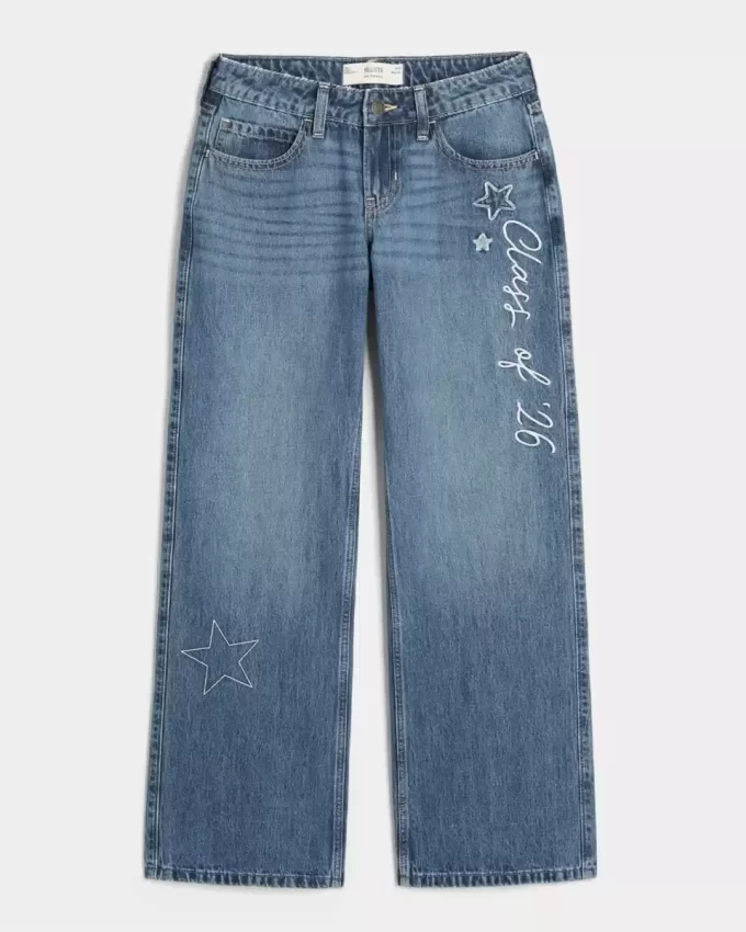 Low-Rise Dark Wash Class of ’26 Embroidered Baggy Jeans