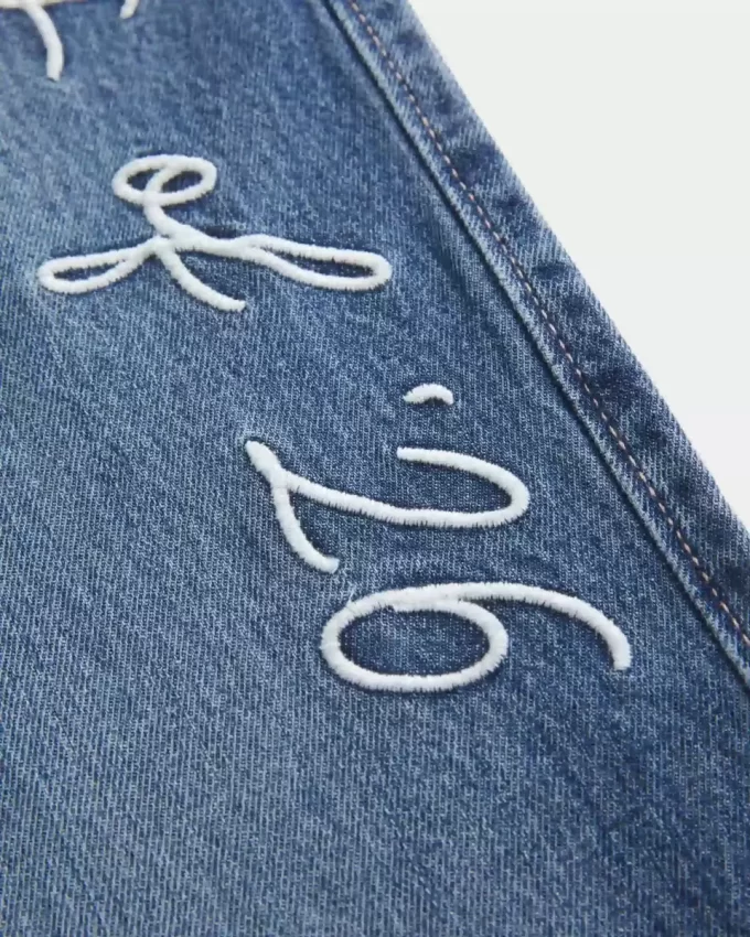 Low-Rise Dark Wash Class of ’26 Embroidered Baggy Jeans