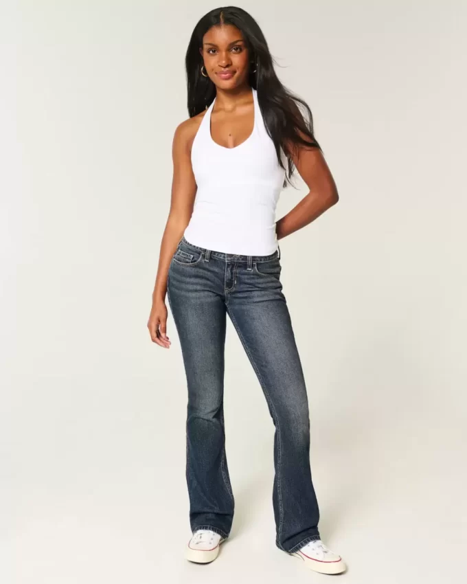 Low-Rise Dark Wash Embroidered Bootcut Jeans