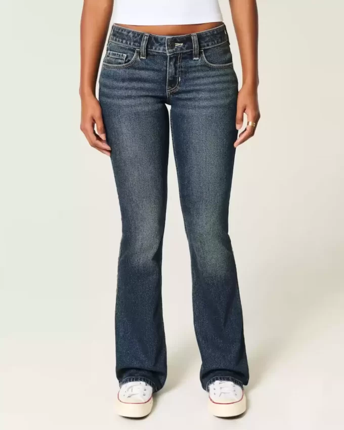 Low-Rise Dark Wash Embroidered Bootcut Jeans