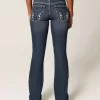 Low-Rise Dark Wash Embroidered Bootcut Jeans