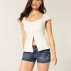 Low-Rise Dark Wash Embroidered Denim Shortie Shorts