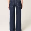 Low-Rise Dark Wash Foldover Waist Baggy Jeans