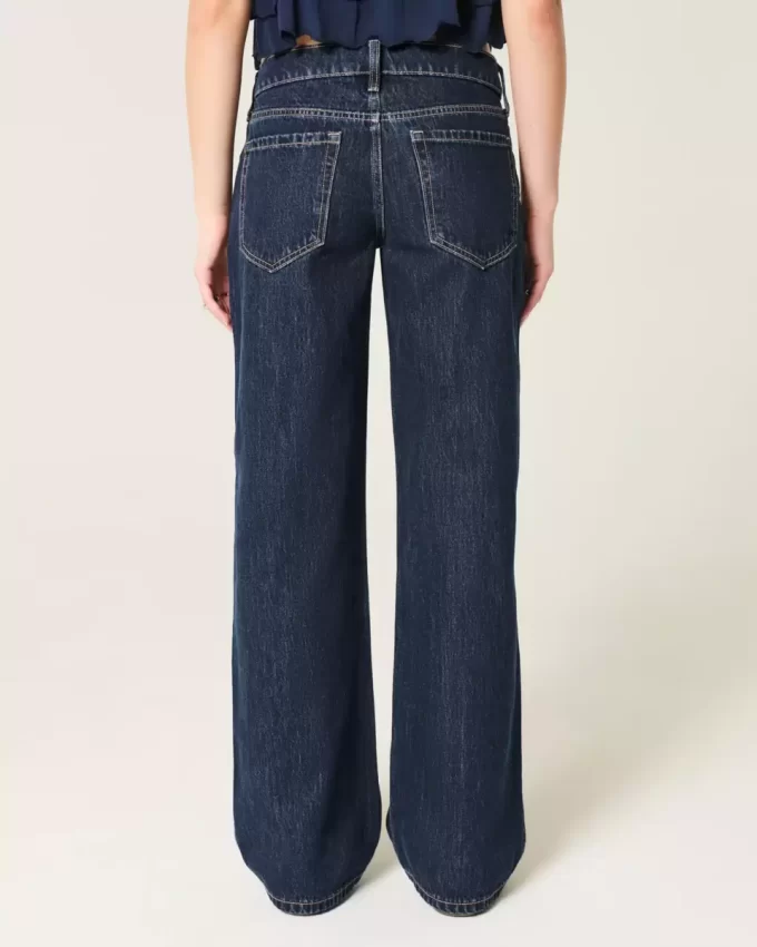 Low-Rise Dark Wash Foldover Waist Baggy Jeans