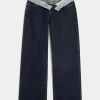 Low-Rise Dark Wash Foldover Waist Baggy Jeans