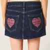 Low-Rise Dark Wash Plaid Pocket Denim Mini Skort