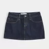 Low-Rise Dark Wash Plaid Pocket Denim Mini Skort