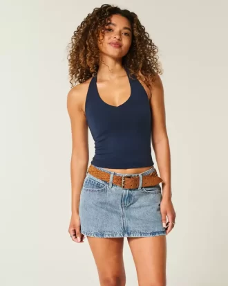 Low-Rise Denim Mini Skort