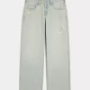Low-Rise Distressed Light Wash Baggy Jeans