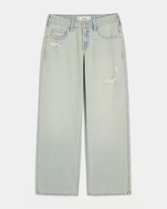 Low-Rise Distressed Light Wash Baggy Jeans