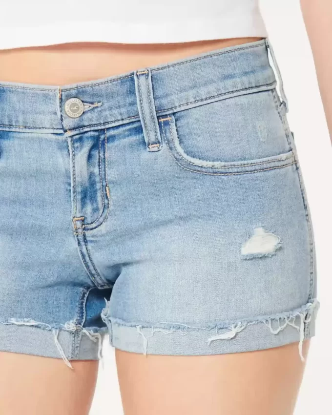Low-Rise Distressed Light Wash Denim Shorts