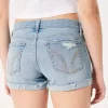 Low-Rise Distressed Light Wash Denim Shorts