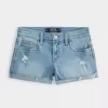 Low-Rise Distressed Light Wash Denim Shorts