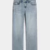 Low-Rise Distressed Medium Wash Relaxed Straight Jeans