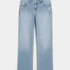 Low-Rise Distressed Medium Wash Relaxed Straight Jeans