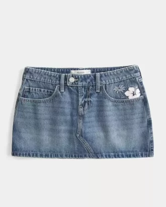 Low-Rise Embroidered Denim Mini Skort