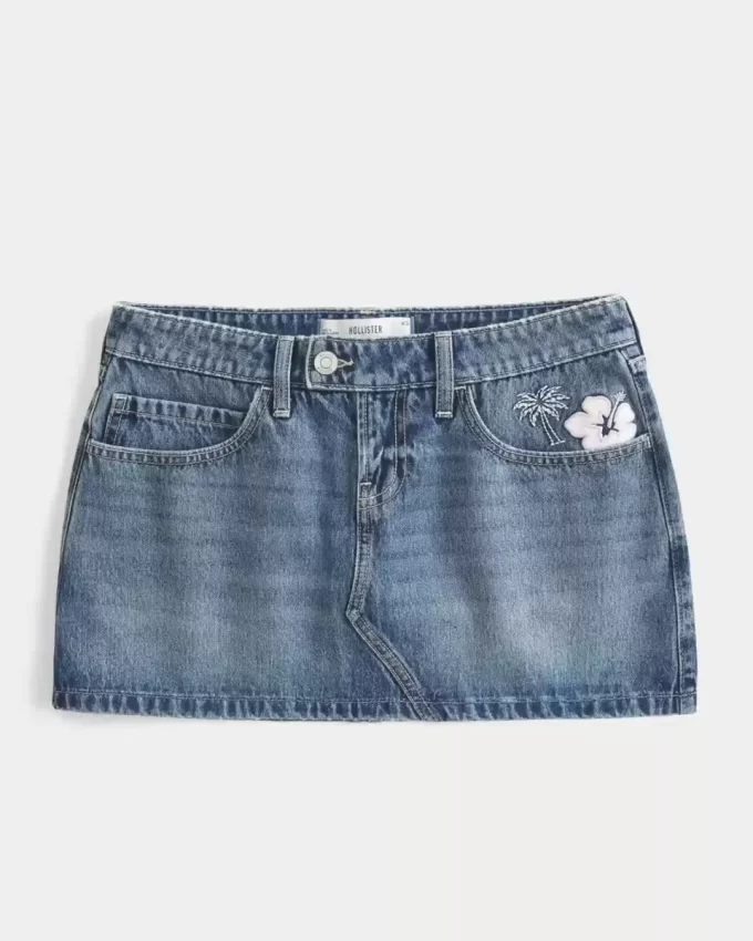Low-Rise Embroidered Denim Mini Skort