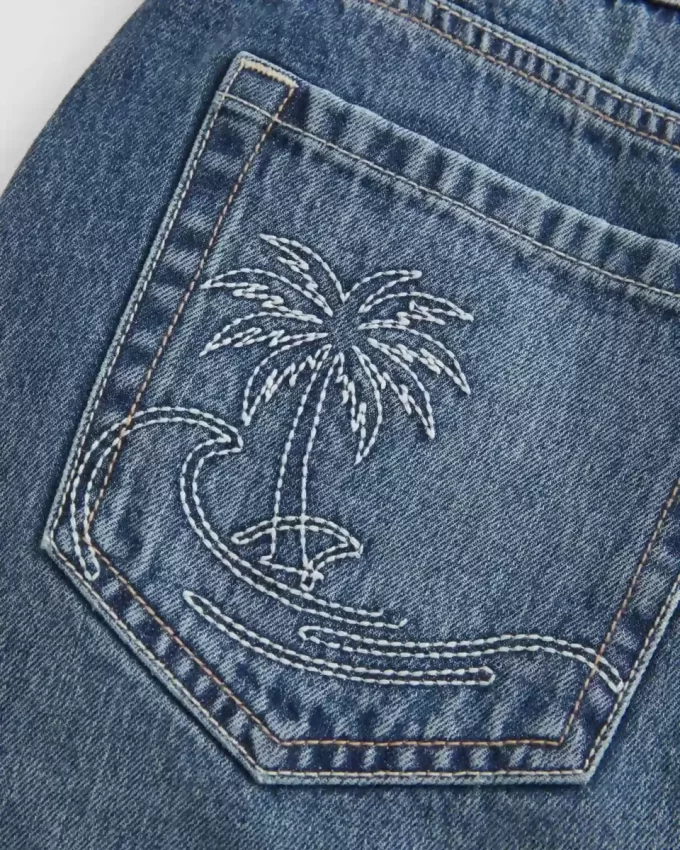 Low-Rise Embroidered Denim Mini Skort