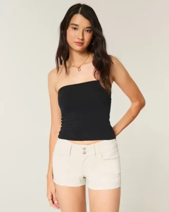 Low-Rise Floral Back Pocket Poplin Shortie Shorts
