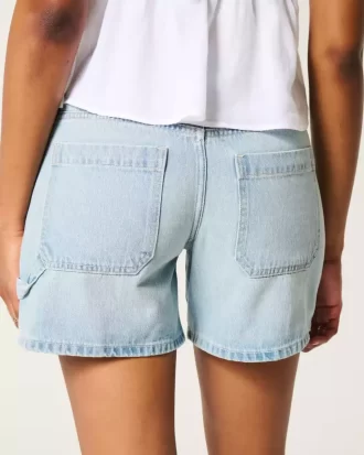 Low-Rise Light Wash Baggy Denim Carpenter Shorts 5″