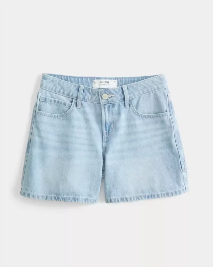 Low-Rise Light Wash Baggy Denim Carpenter Shorts 5″