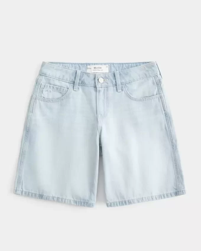 Low-Rise Light Wash Bow Graphic Baggy Jort