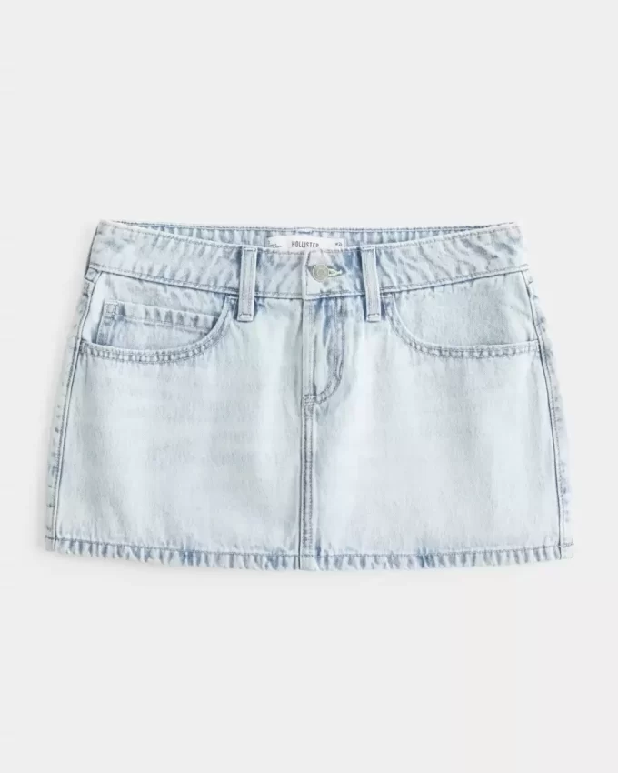 Low-Rise Light Wash Denim Mini Skort